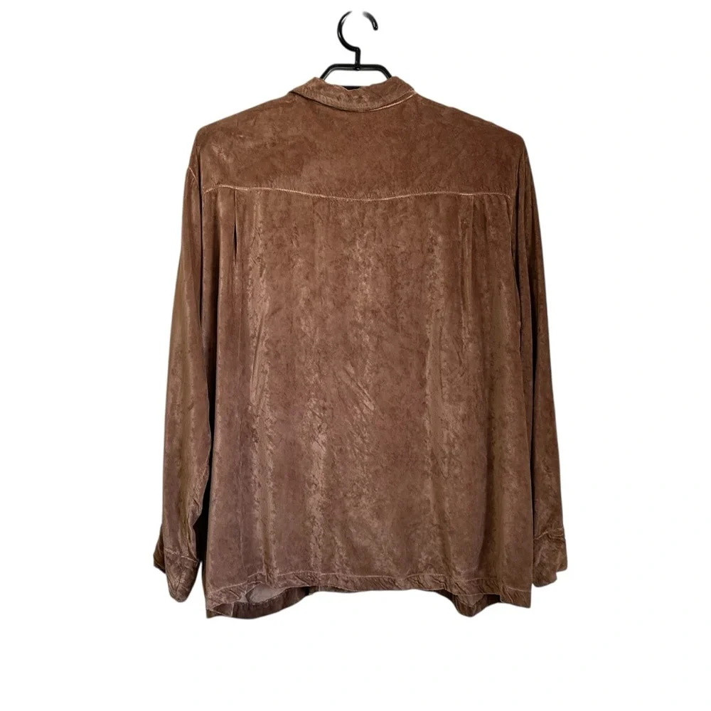CP Shades Women Velvet Shirt Jacket Shacket Sz Medium Brown Oversized Lagenlook